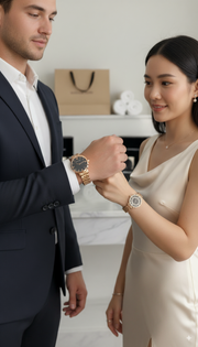 Couple Emporio Armani Rose Gold-Tone Watches in Box