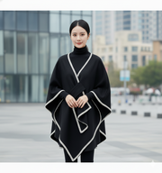 Women’s Winter Woolen Poncho Shawl With Lace Border