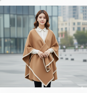 Women’s Winter Woolen Poncho Shawl With Lace Border