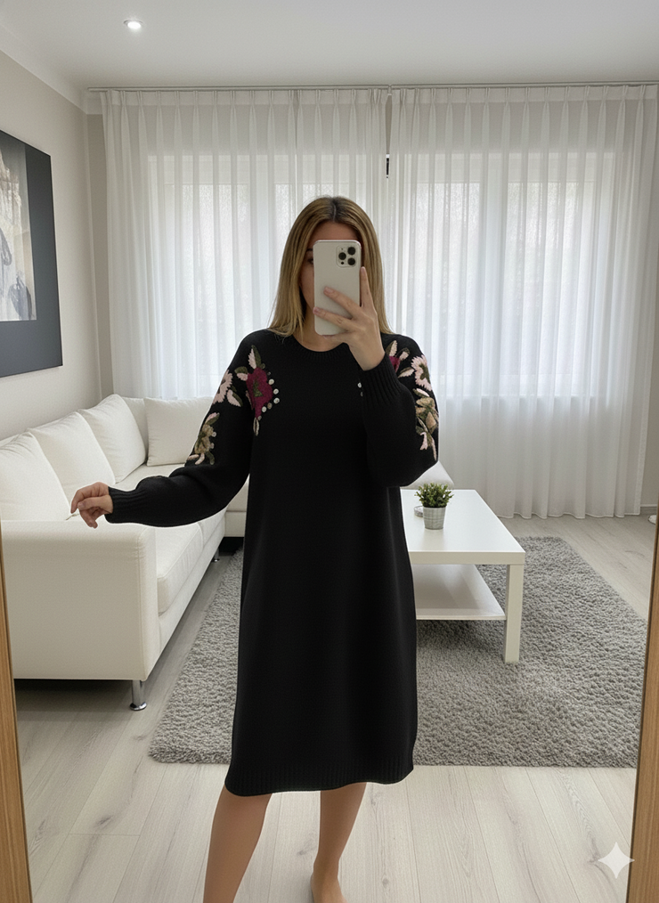 Embroidered woolen dress