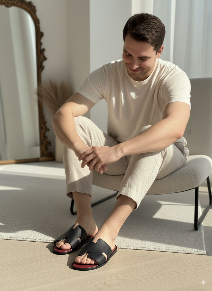 HERMES ORAN FLATS FOR MEN - RED AND BLACK