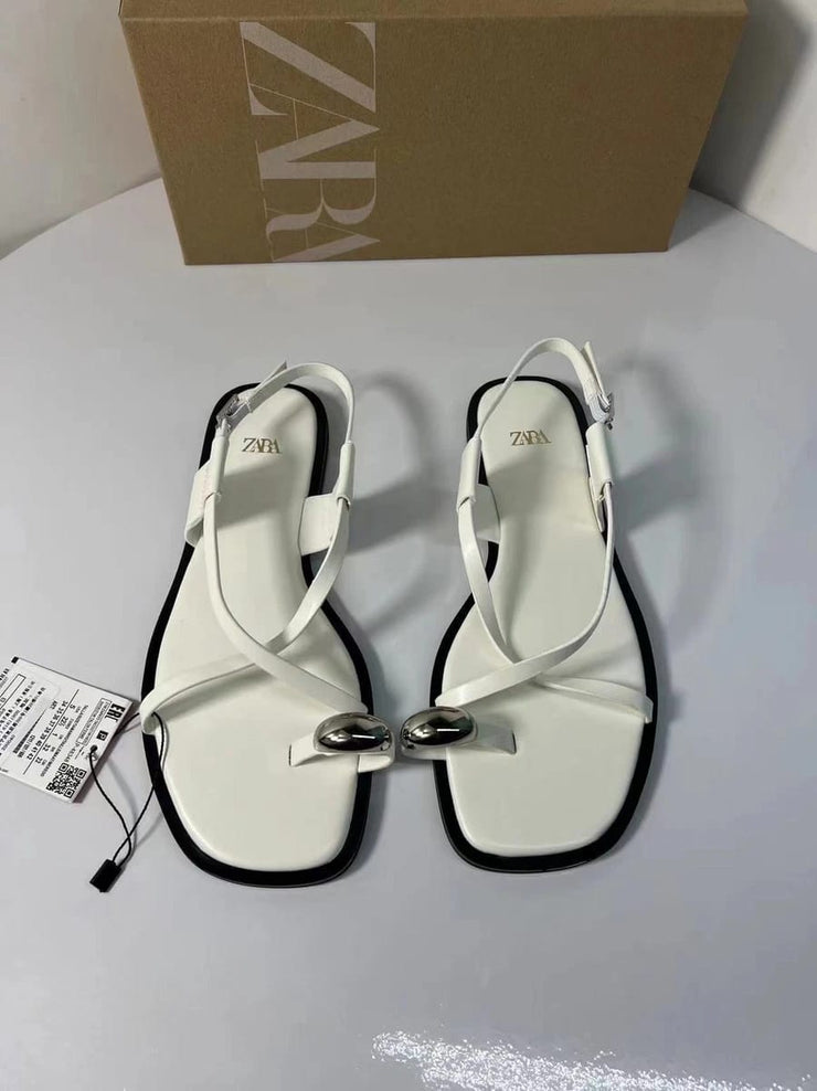 ZARA burgundy strappy flat sandals