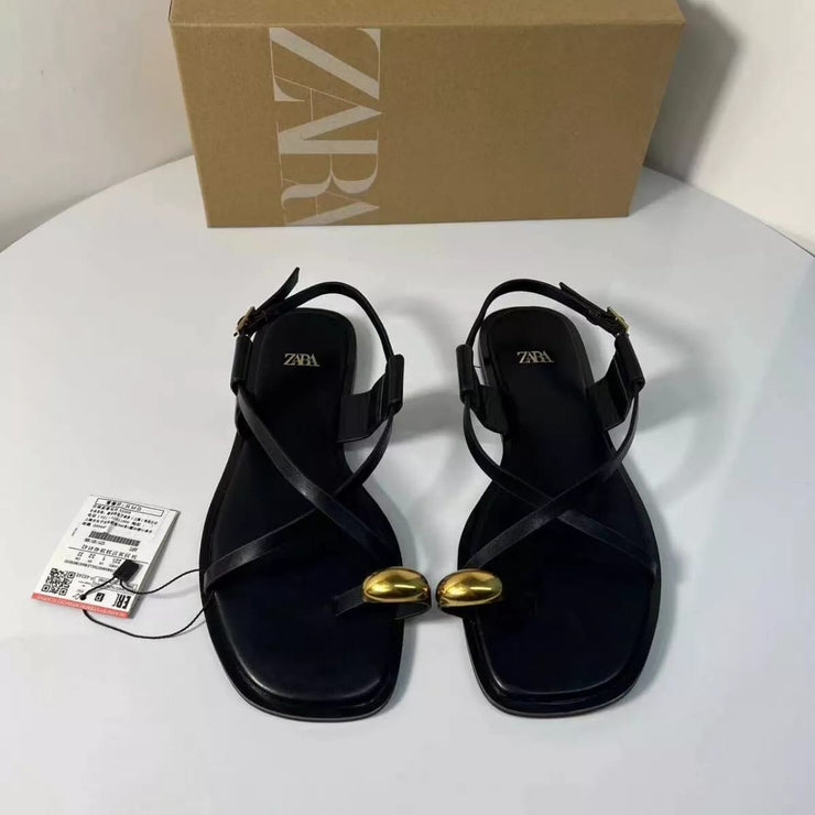ZARA burgundy strappy flat sandals