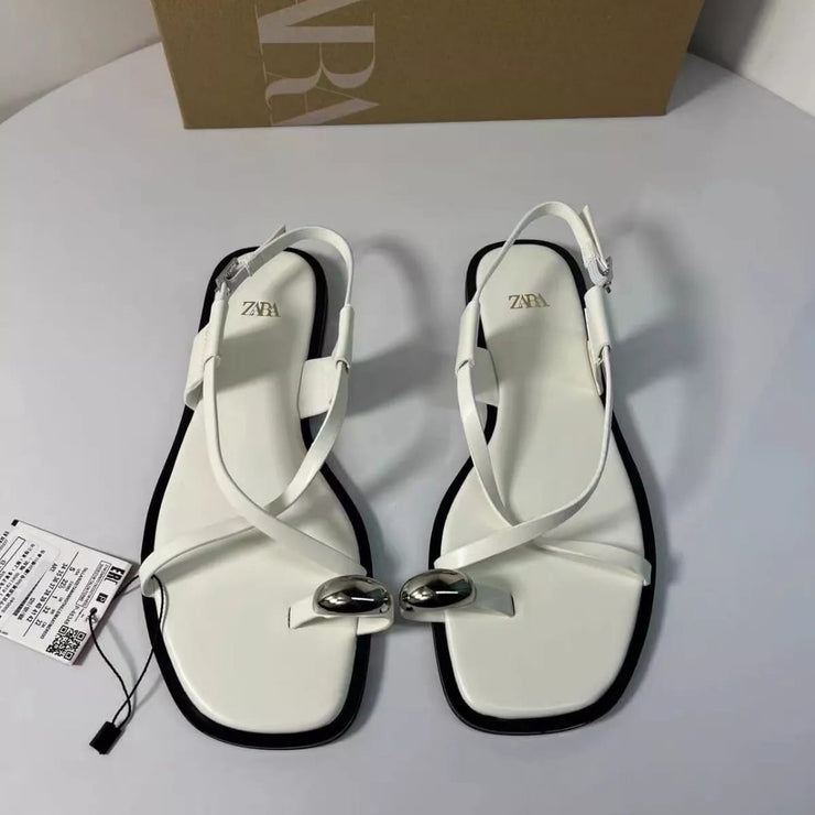 ZARA burgundy strappy flat sandals