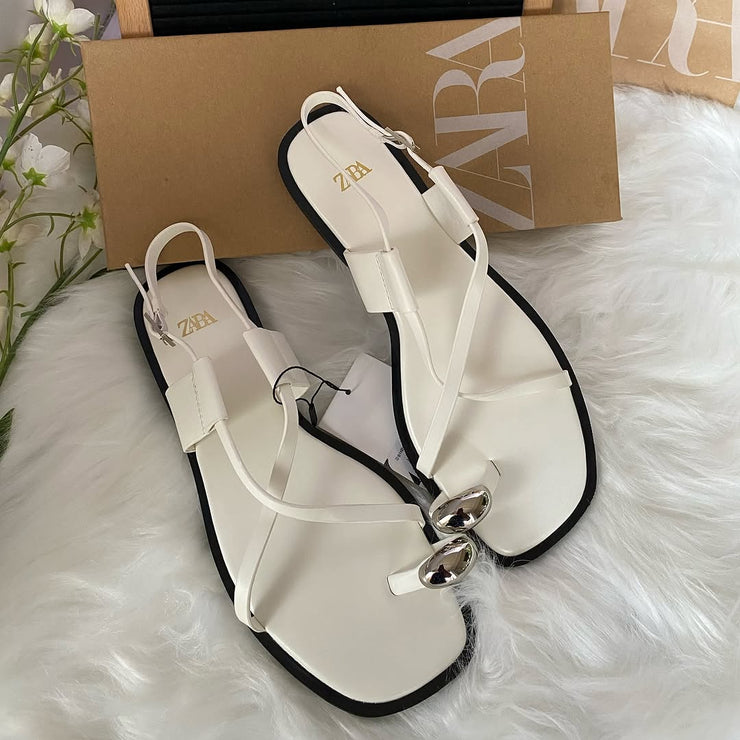 ZARA burgundy strappy flat sandals