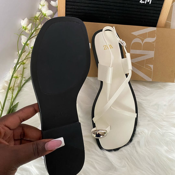 ZARA burgundy strappy flat sandals