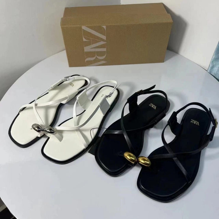 ZARA burgundy strappy flat sandals