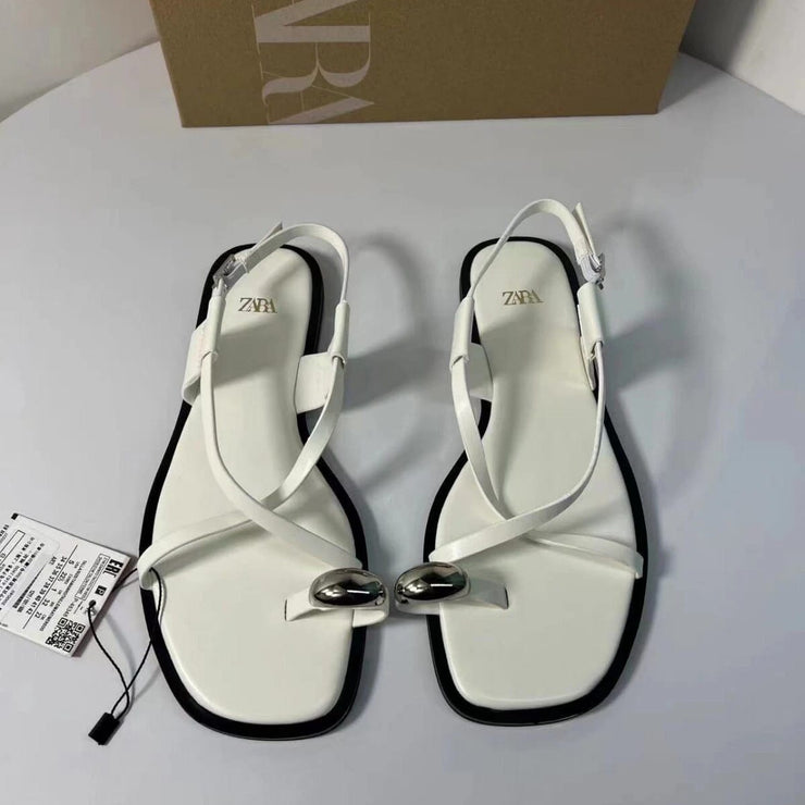 ZARA burgundy strappy flat sandals