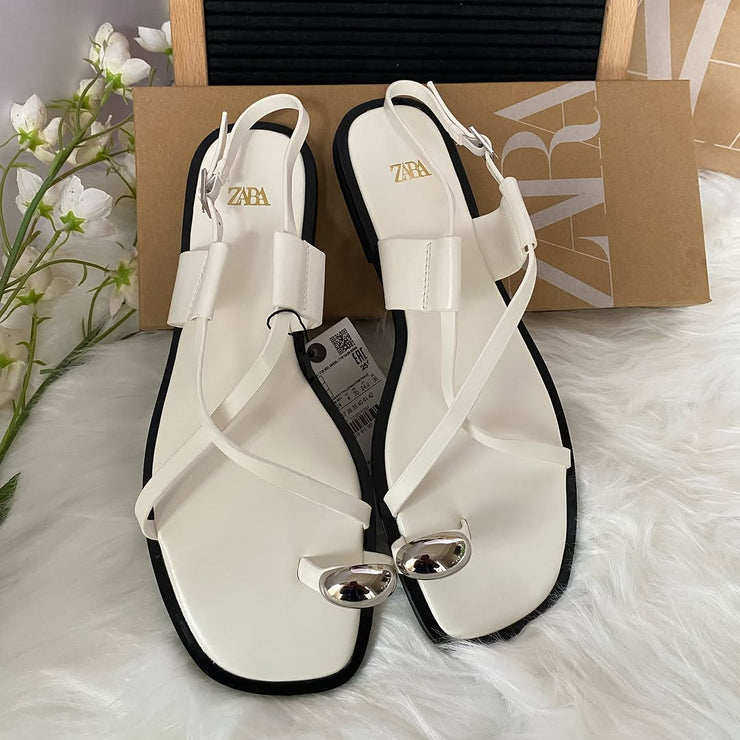 ZARA burgundy strappy flat sandals