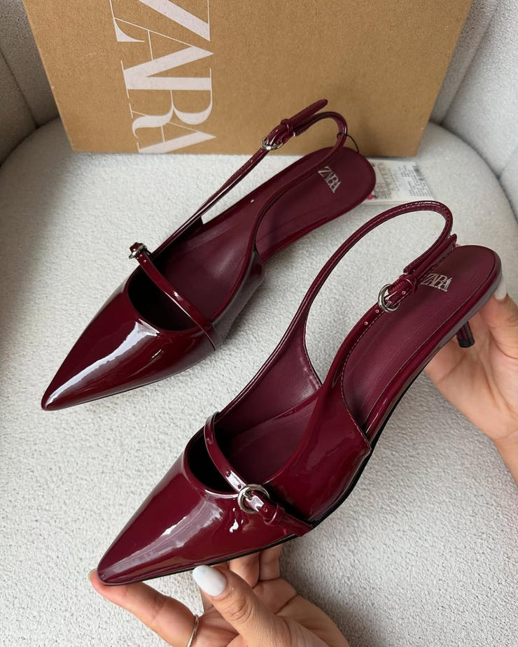 ZARA Burgundy Patent Slingback Heels