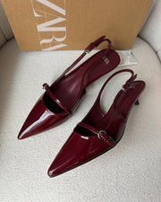 ZARA Burgundy Patent Slingback Heels