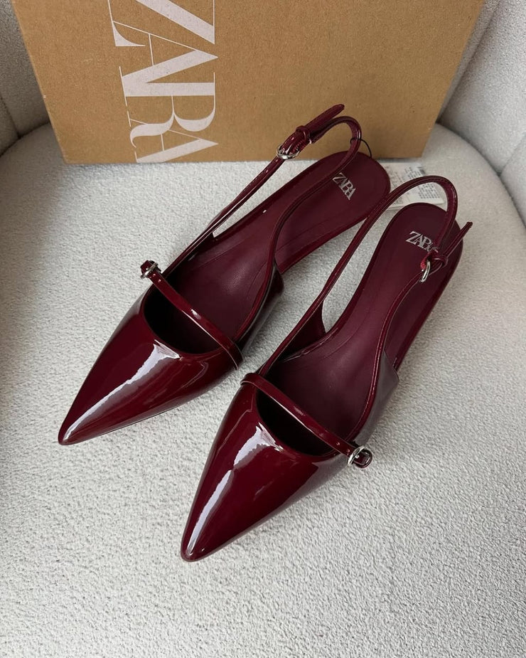 ZARA Burgundy Patent Slingback Heels