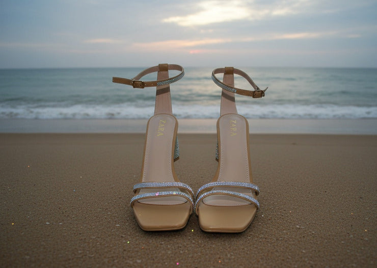 ZARA Rhinestone Strap Block Heel Sandals
