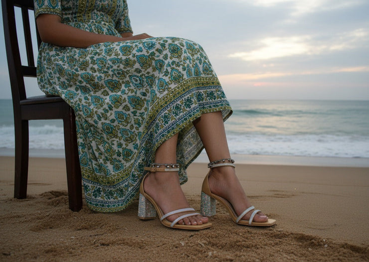 ZARA Rhinestone Strap Block Heel Sandals