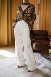 Women’s White Embroidered Wide-Leg Pants