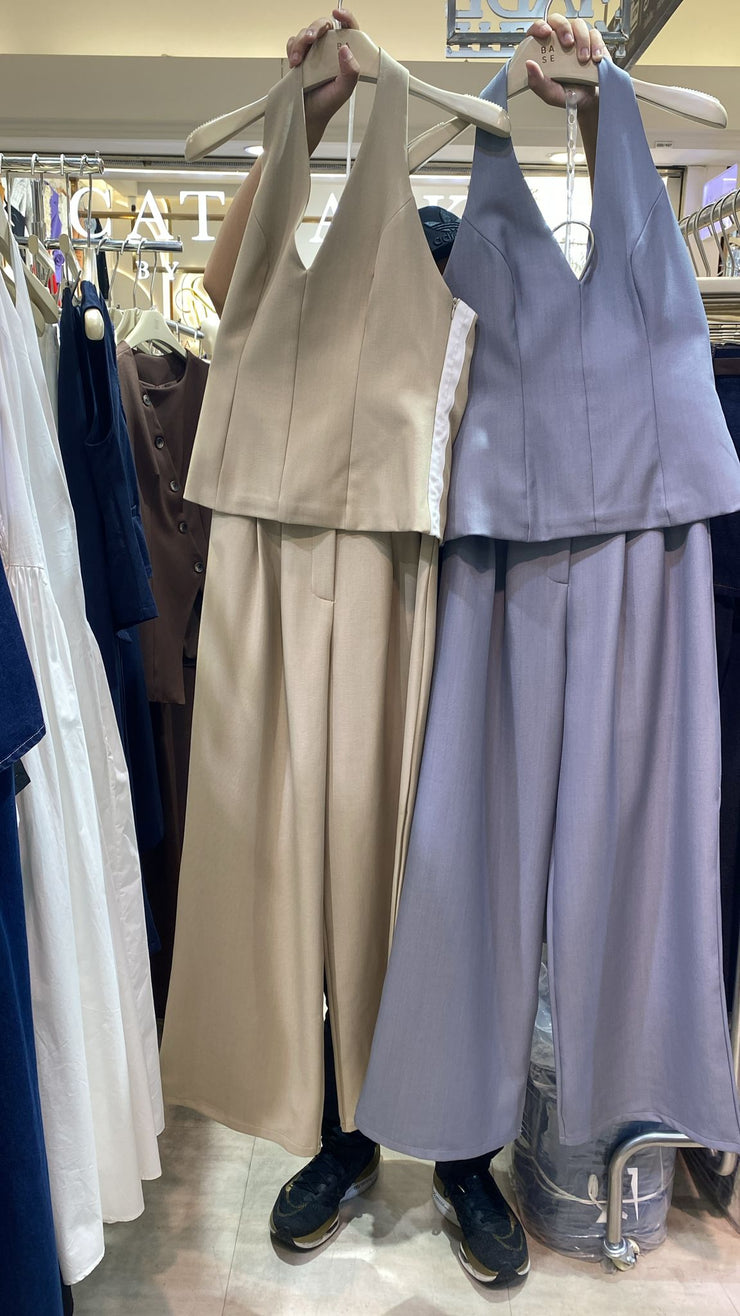 Tailored V-Neck Wide-Leg Co-Ord Set