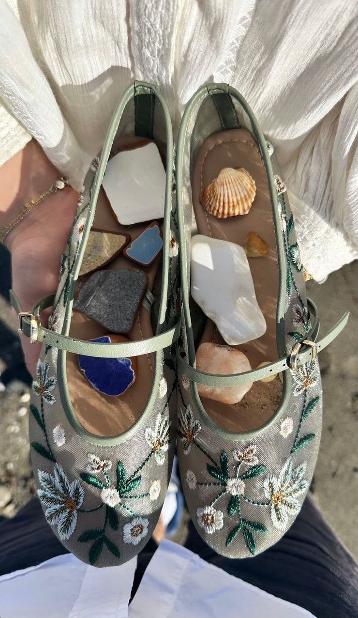 ZARA BRIDAL BALLERINAS -SAGE GREEN