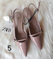 ZARA Nude Patent Slingback Heels