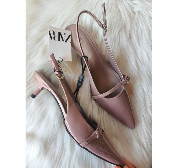 ZARA Nude Patent Slingback Heels