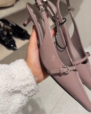 ZARA Nude Patent Slingback Heels