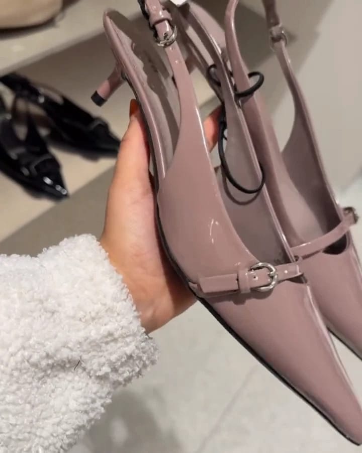 ZARA Nude Patent Slingback Heels