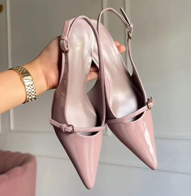 ZARA Nude Patent Slingback Heels
