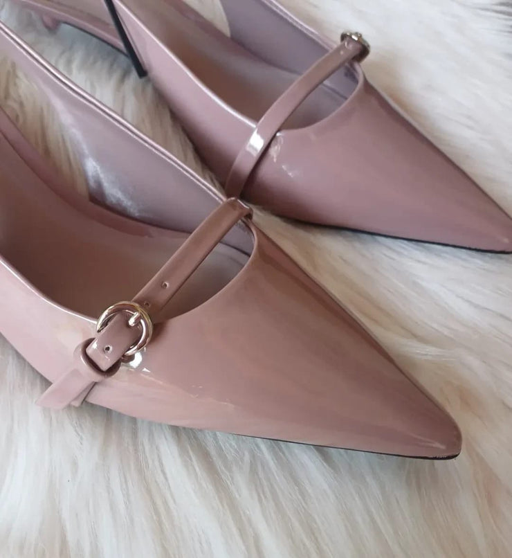 ZARA Nude Patent Slingback Heels