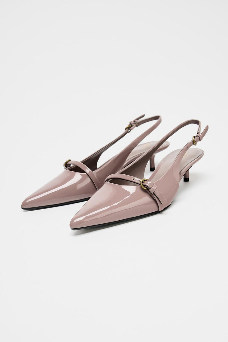 ZARA Nude Patent Slingback Heels