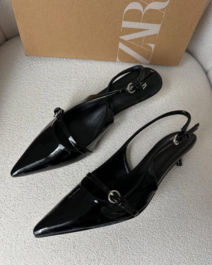ZARA Black Patent Slingback Heels