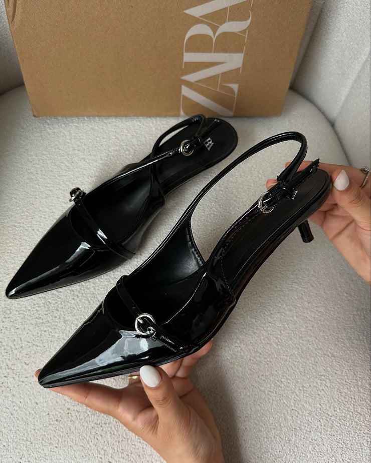 ZARA Black Patent Slingback Heels