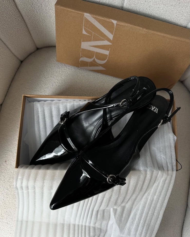ZARA Black Patent Slingback Heels
