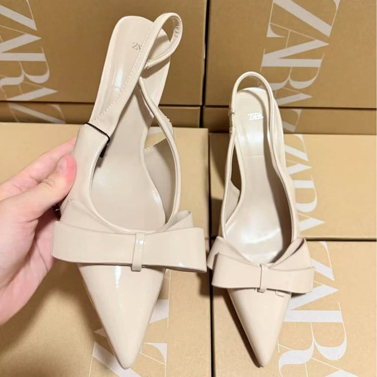 ZARA Patent Slingback Heels with Bow Detail