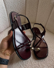 ZARA burgundy strappy flat sandals