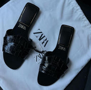 ZARA Black Faux Croc Slide Sandals