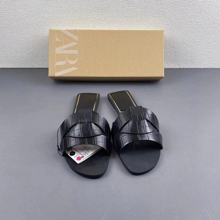 ZARA Black Faux Croc Slide Sandals