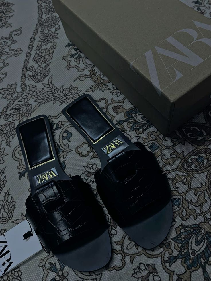 ZARA Black Faux Croc Slide Sandals