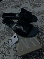 ZARA Black Faux Croc Slide Sandals