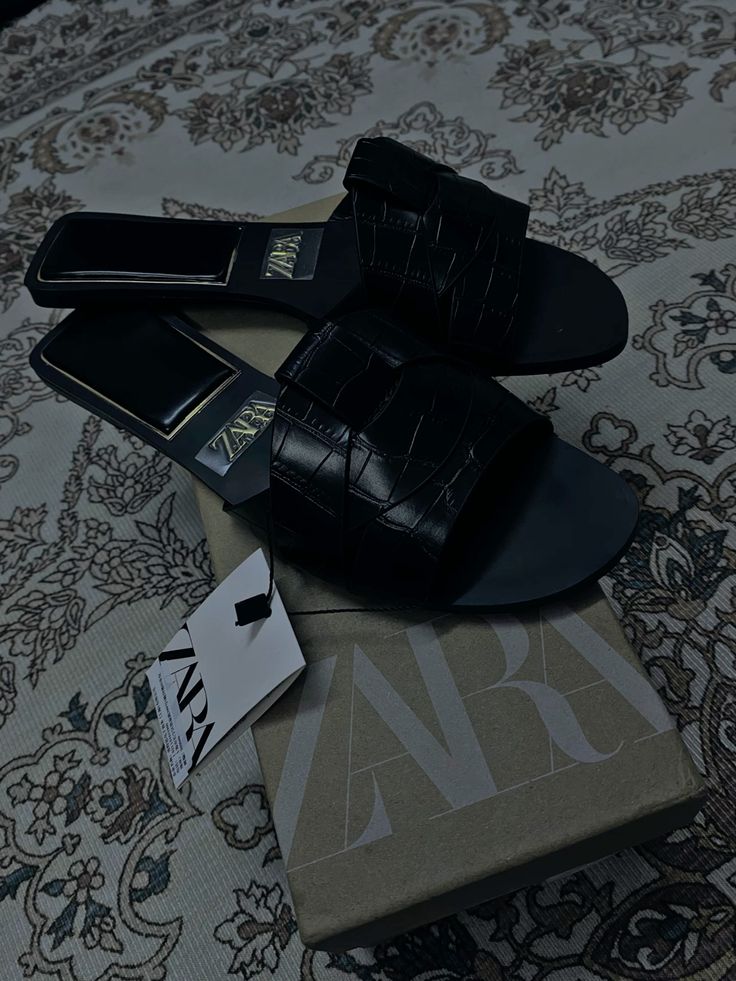 ZARA Black Faux Croc Slide Sandals