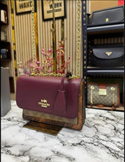 Coach Signature Leather Crossbody Bag - Burgundy/Khaki