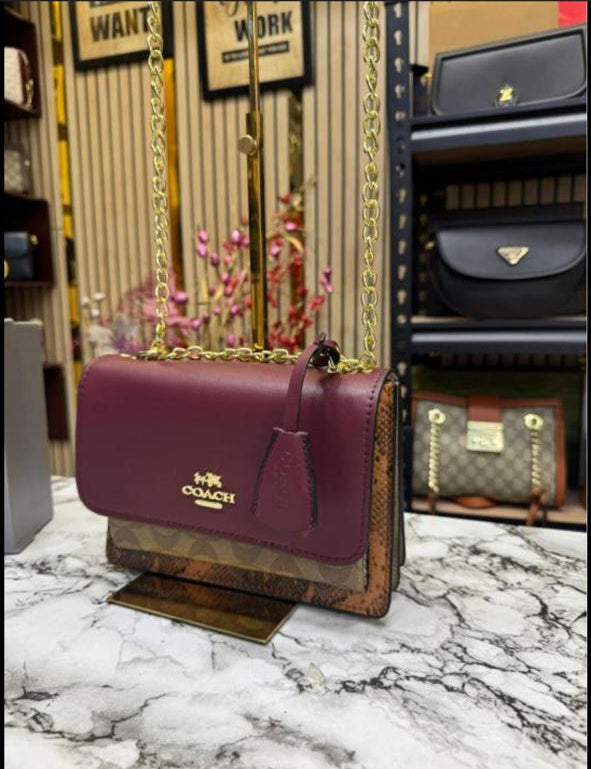 Coach Signature Leather Crossbody Bag - Burgundy/Khaki