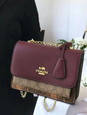 Coach Signature Leather Crossbody Bag - Burgundy/Khaki