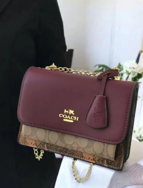 Coach Signature Leather Crossbody Bag - Burgundy/Khaki