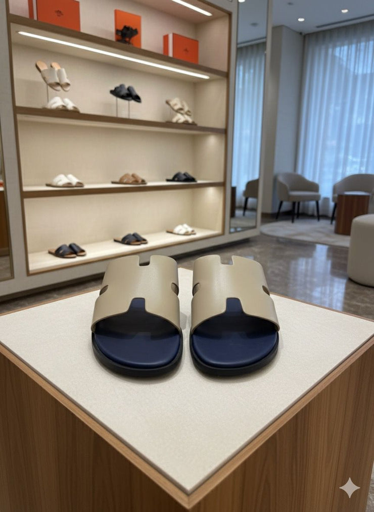 HERMES ORAN FLATS FOR MEN - BLUE AND BEIGE