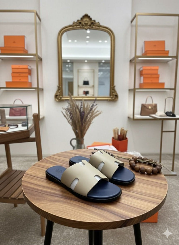HERMES ORAN FLATS FOR MEN - BLUE AND BEIGE