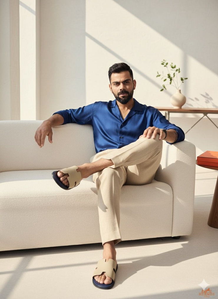 HERMES ORAN FLATS FOR MEN - BLUE AND BEIGE