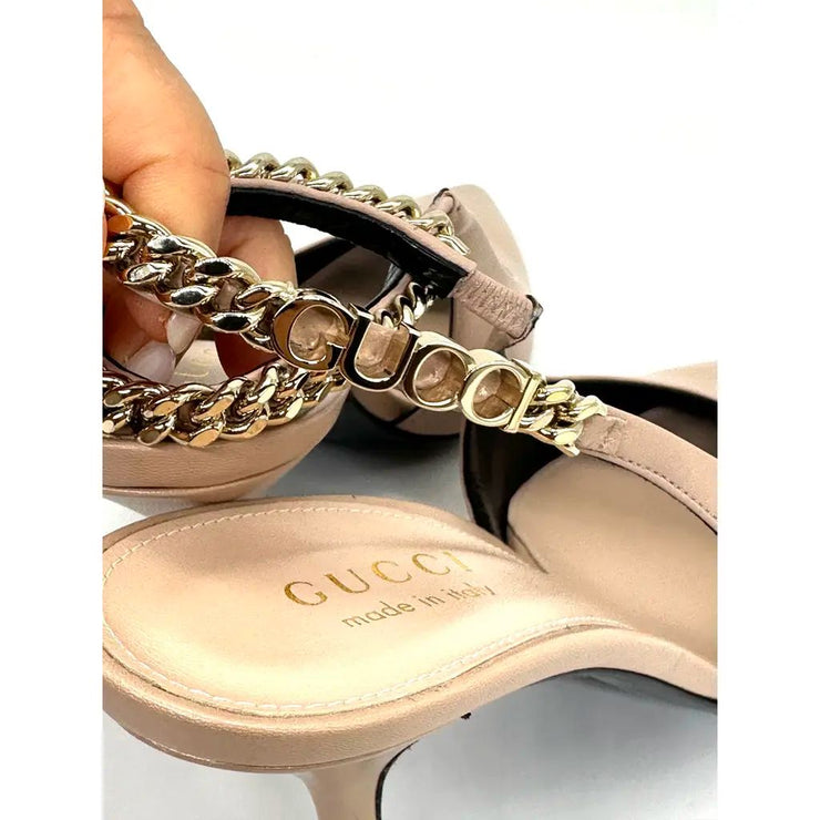 GUCCI SIGNORIA SLINGBACK LEATHER PUMPS - BEIGE