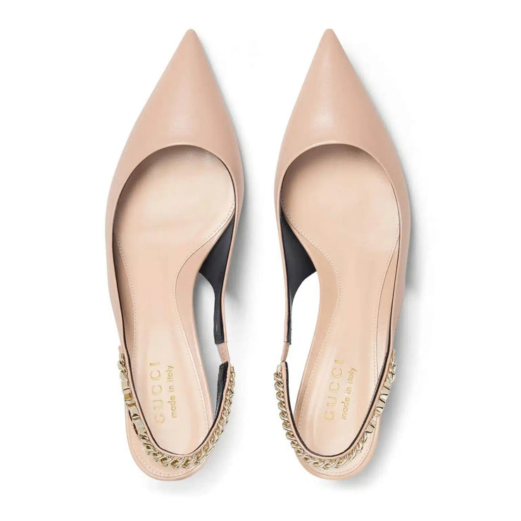 GUCCI SIGNORIA SLINGBACK LEATHER PUMPS - BEIGE