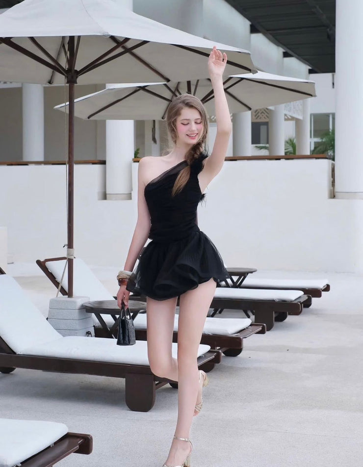 One-Shoulder Tulle Mini Party Dress