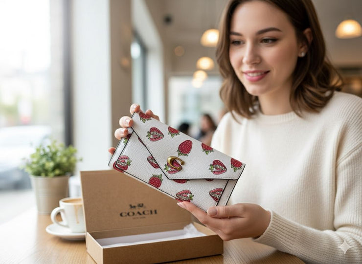 COACH FLAP STRAWBERRY 🍓 THREE FOLD LONG WALLET