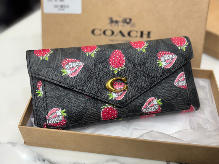 COACH FLAP STRAWBERRY 🍓 THREE FOLD LONG WALLET